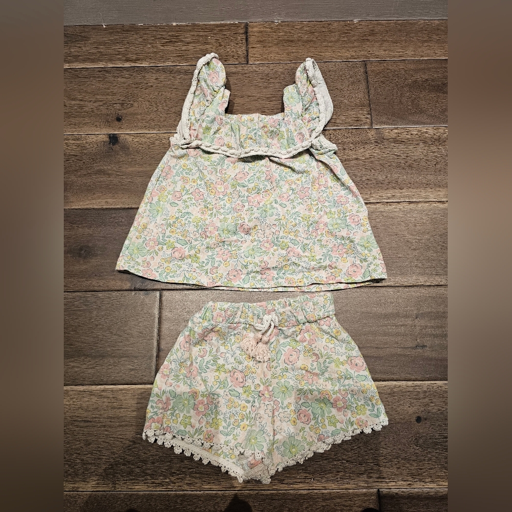 Flapdoodles 12M Floral Top & Shorts Outfit Set